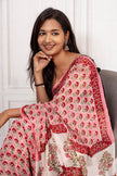 Elegant Pink Floral Cotton Chiffon Saree with Rich Red Borders
