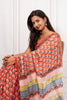 Elegant Orange Floral Cotton Chiffon Saree with Rich Red Borders