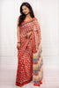 Elegant Orange Floral Cotton Chiffon Saree with Rich Red Borders
