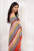 Elegant Orange Floral Cotton Chiffon Saree with Rich Red Borders