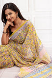 Elegant Green Floral Cotton Chiffon Saree
