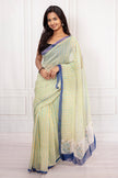Fresh Striped Cotton Chiffon Saree with Blue Border Elegance