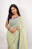 Fresh Striped Cotton Chiffon Saree with Blue Border Elegance