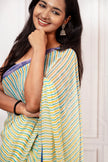 Fresh Striped Cotton Chiffon Saree with Blue Border Elegance