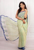 Fresh Striped Cotton Chiffon Saree with Blue Border Elegance