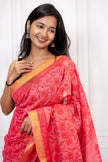 Radiant Red Cotton Saree with Golden Border Elegance