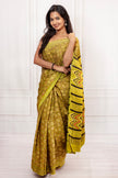 Yellow Green Ajrakh Saree with Bold Pallu Design