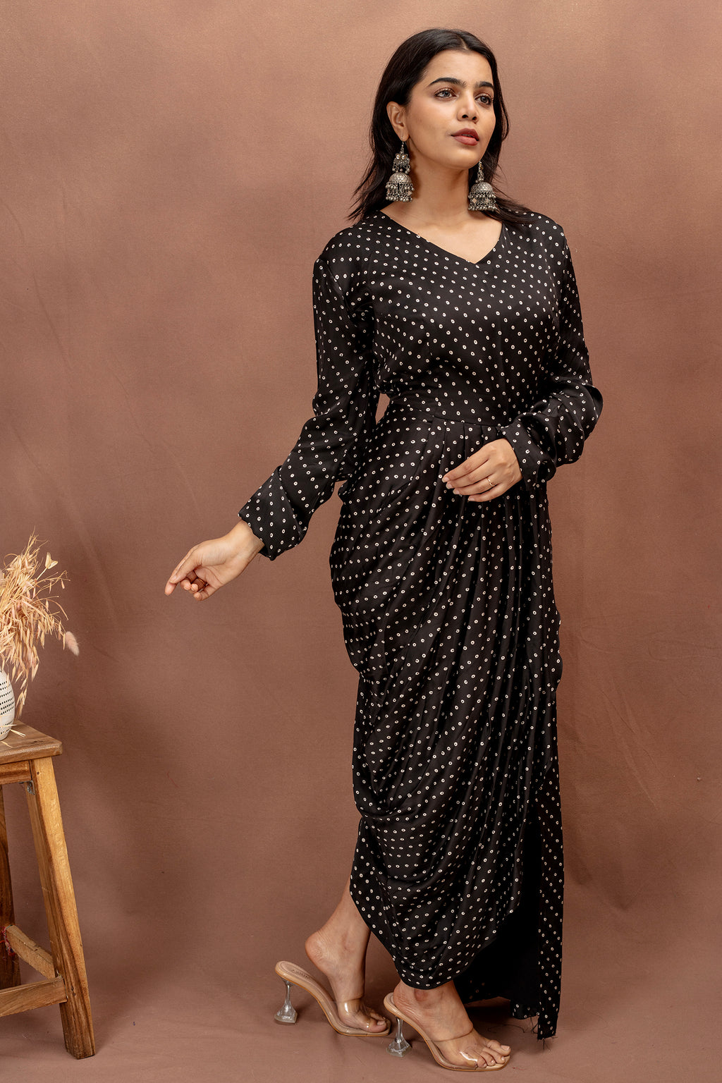 Classic Black Modal Draped Dress