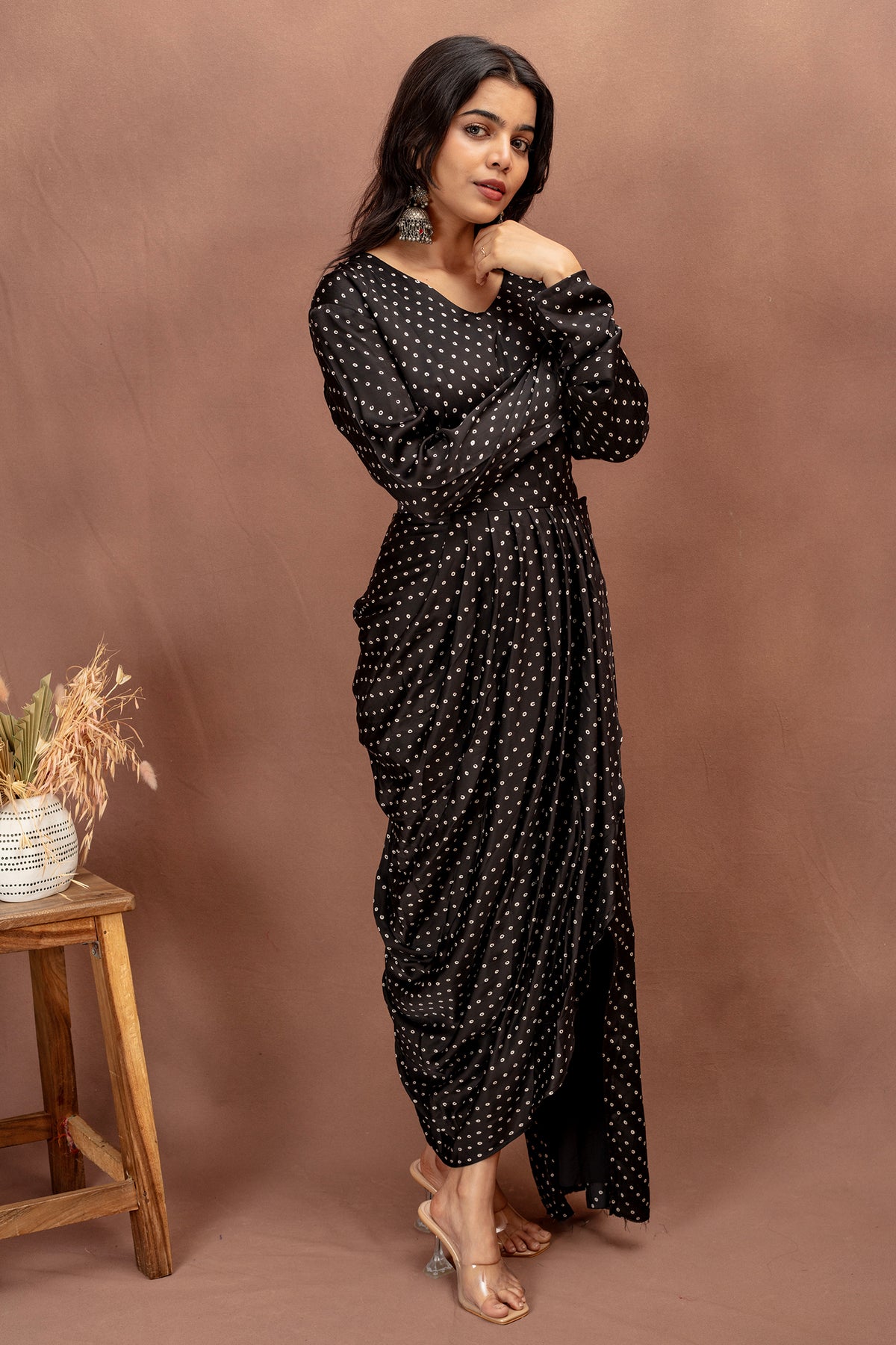 Classic Black Modal Draped Dress