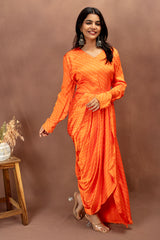 Radiant Orange Modal Draped Dress