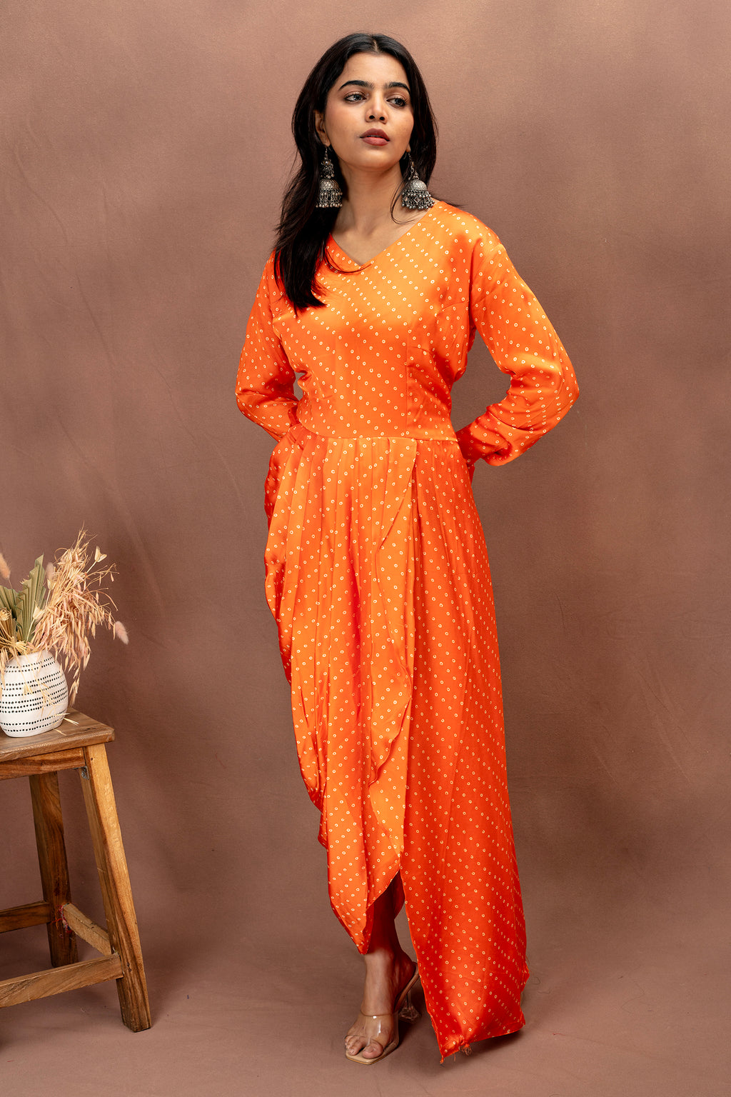 Radiant Orange Modal Draped Dress