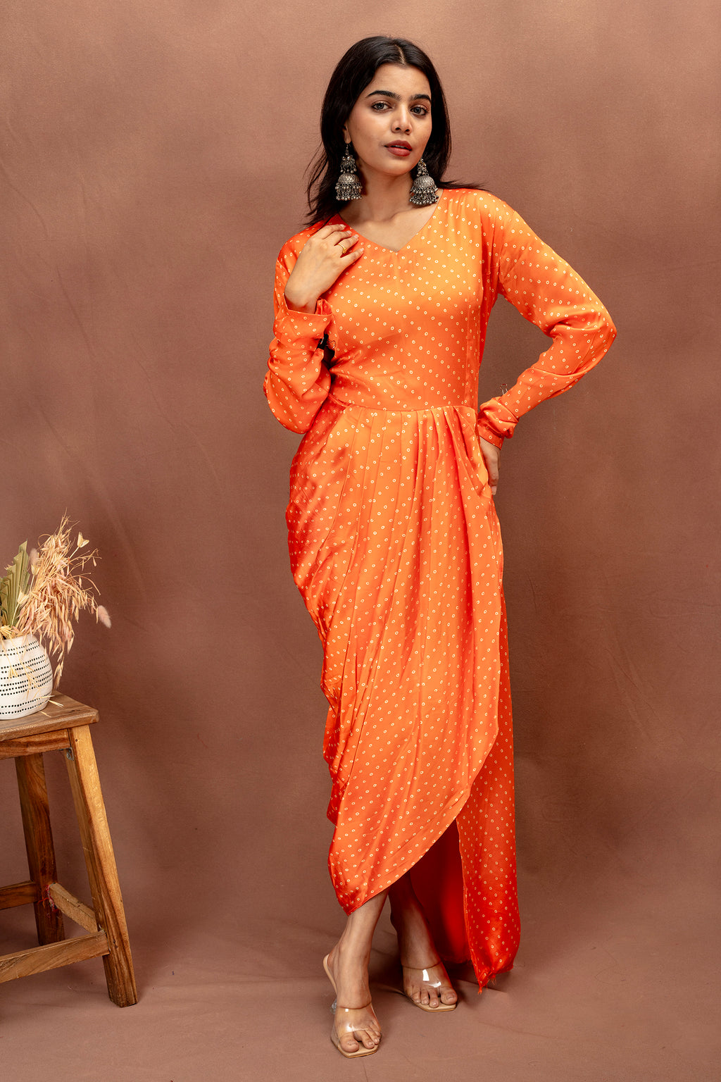 Radiant Orange Modal Draped Dress