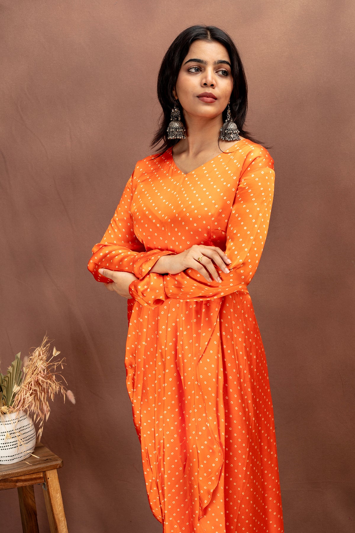 Radiant Orange Modal Draped Dress
