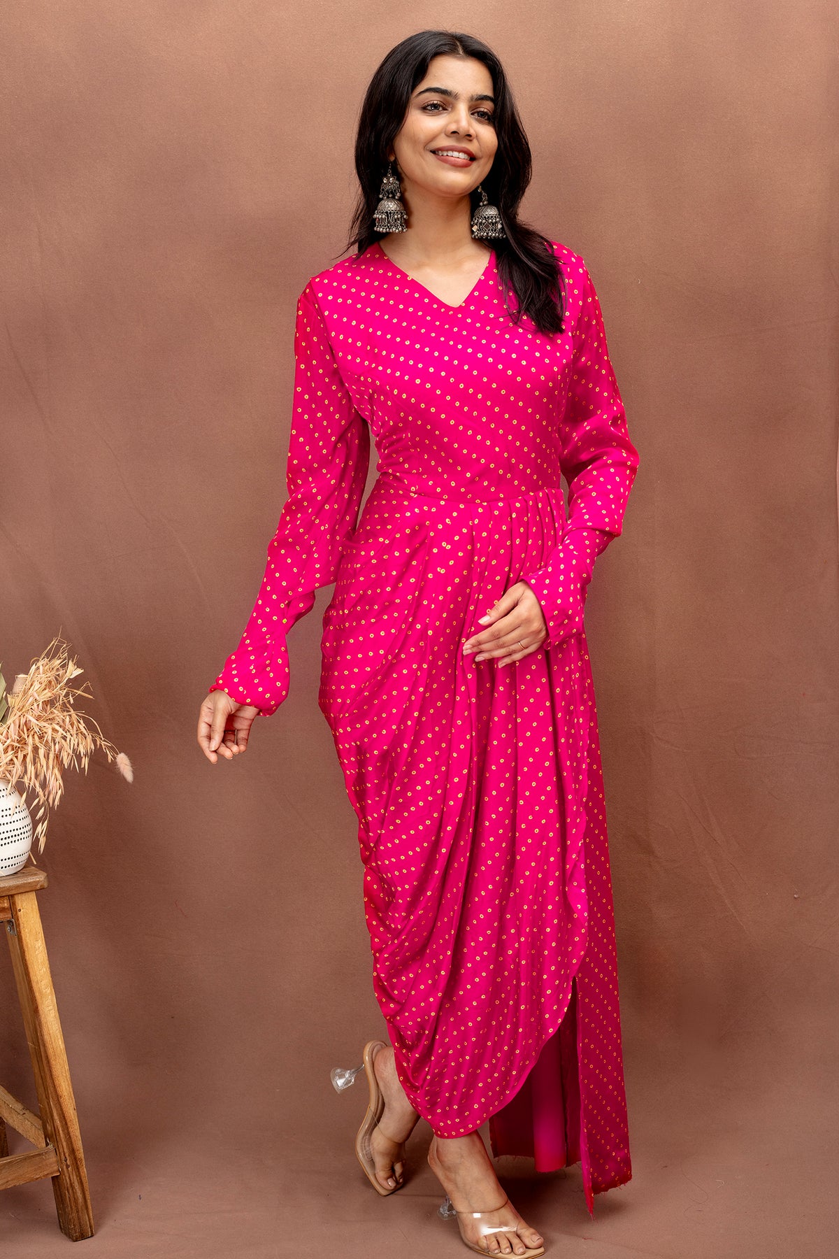 Vibrant Pink Modal Draped Dress