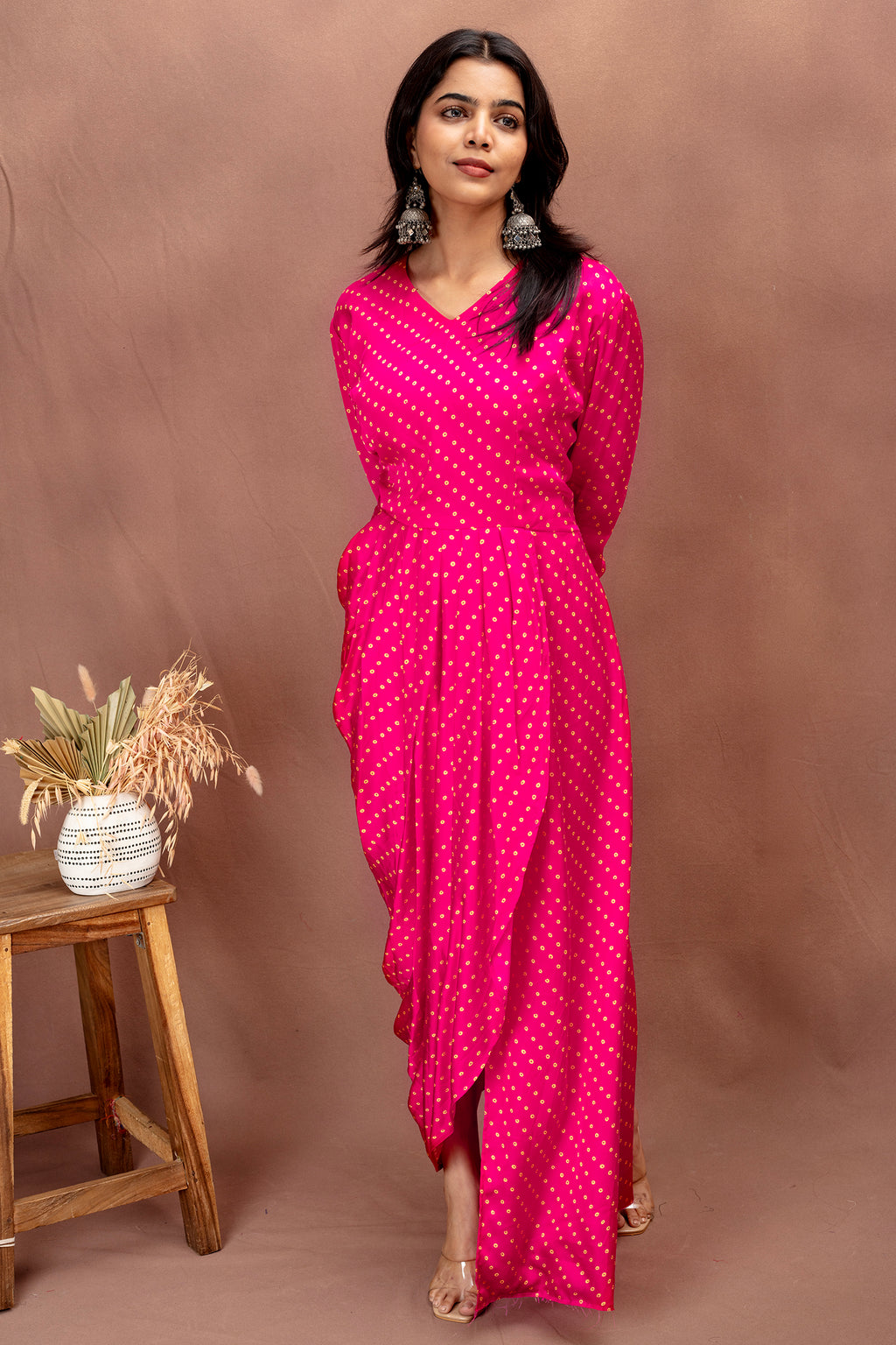 Vibrant Pink Modal Draped Dress