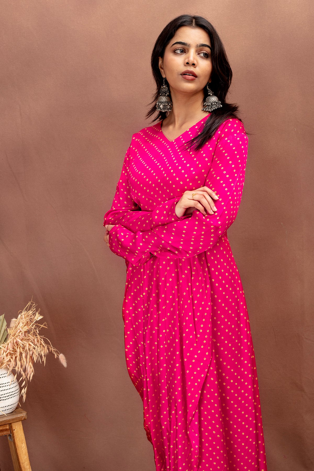 Vibrant Pink Modal Draped Dress