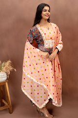 Grey Tussah Ethnic Kurta Set with Peach Chanderi Cotton Dupatta