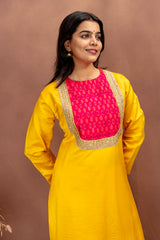 Sunlit Elegance in Silk Cotton with Kalamkari Art