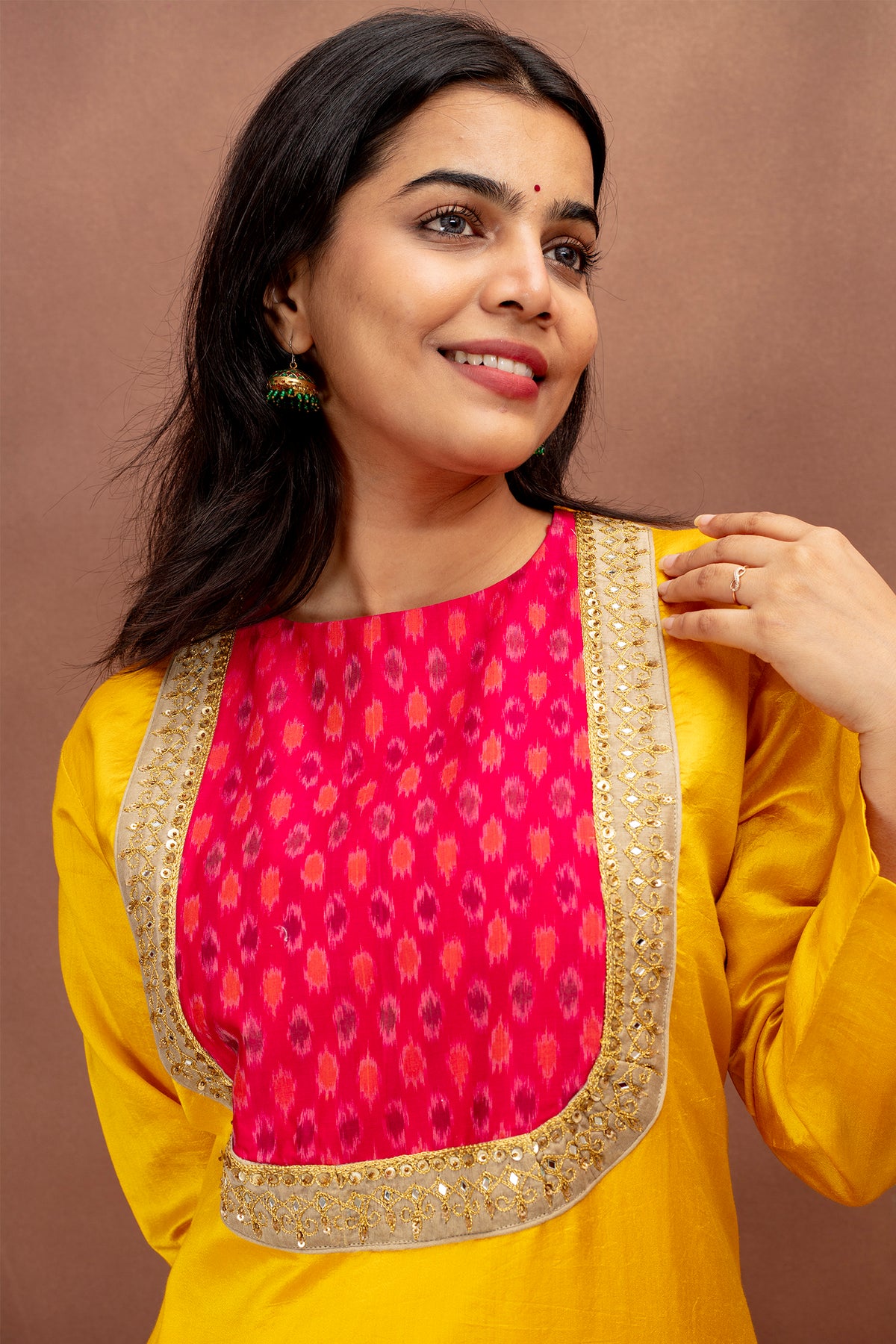 Sunlit Elegance in Silk Cotton with Kalamkari Art