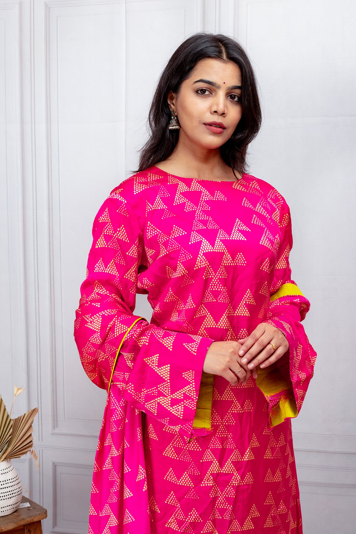 Hot Pink Modal Printed Kurta Set with Dupatta