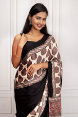 Elegant Black & Beige Printed Saree