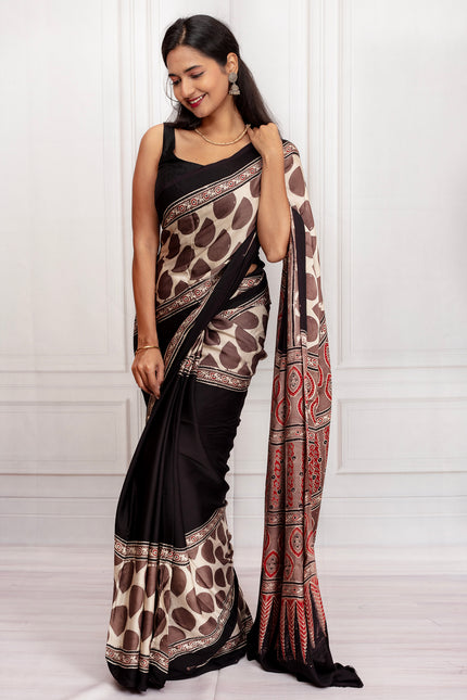 Elegant Black & Beige Printed Saree