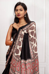 Elegant Black & Beige Printed Saree