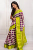 Purple & Cream Checked Silk Saree with Lime Green Zari Border