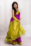 Royal Purple Silk Saree with Lime Green Zari Border