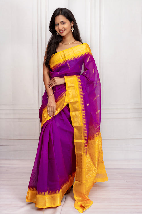 Festive Charm – Purple and yellow Silk Saree