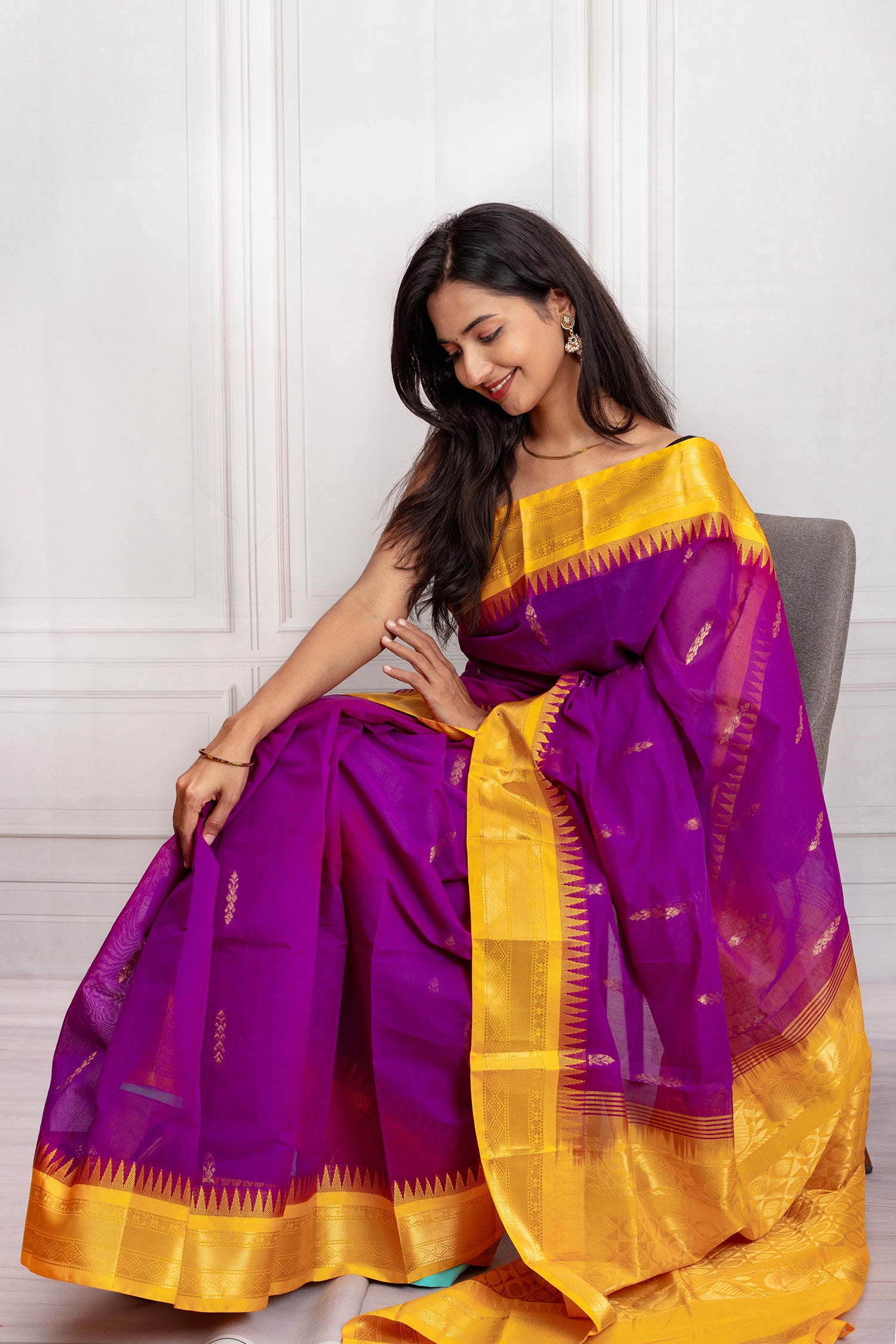 Festive Charm – Purple and yellow Silk Saree
