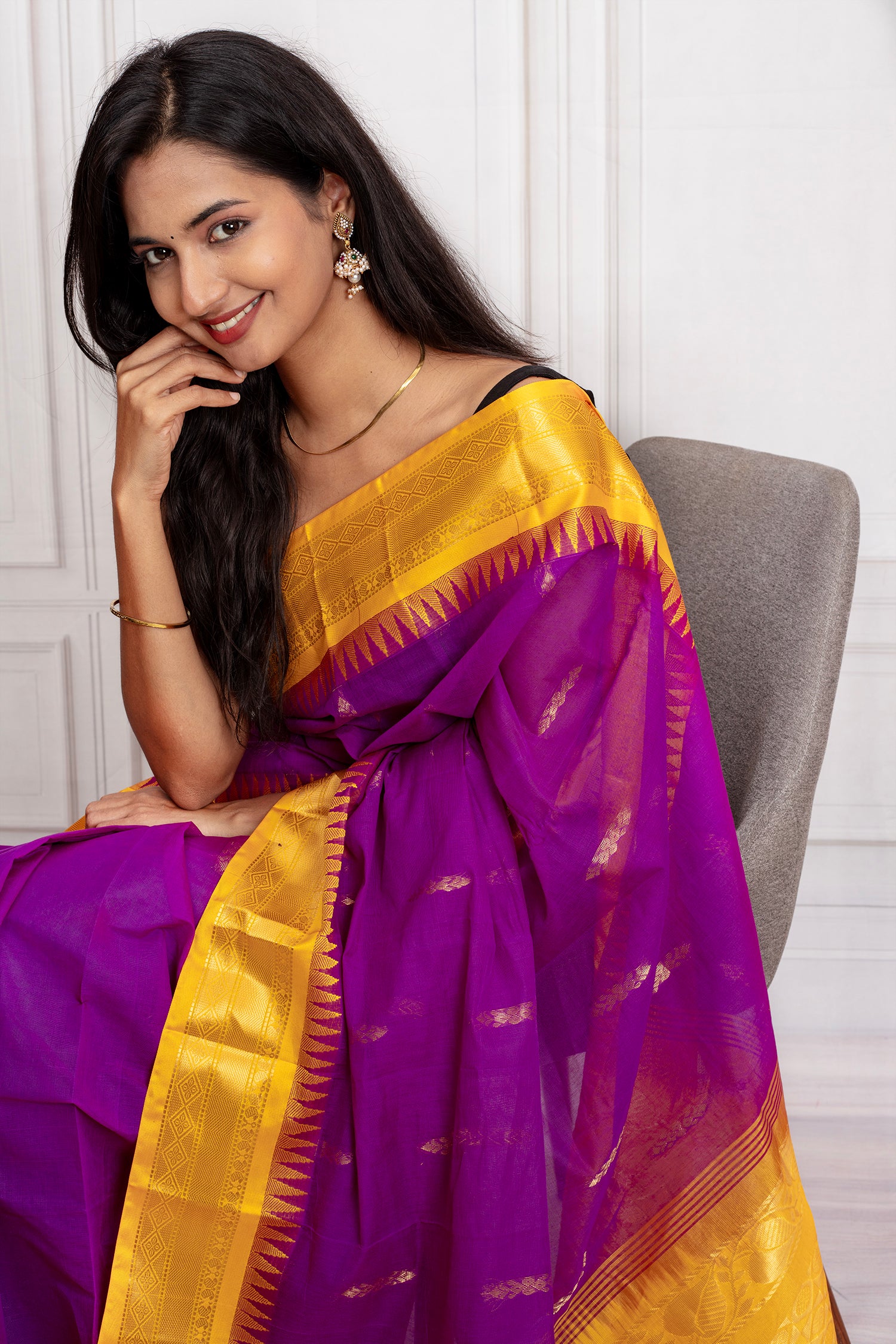 Festive Charm – Purple and yellow Silk Saree