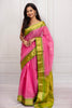 Pink Cotton Silk Saree with Lime Green Zari Border