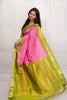 Pink Cotton Silk Saree with Lime Green Zari Border
