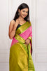 Pink Cotton Silk Saree with Lime Green Zari Border