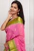 Pink Cotton Silk Saree with Lime Green Zari Border
