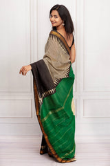 Vibrant Green Pallu Cotton Saree with Golden Border