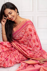Radiant Red Cotton Saree with Golden Border Elegance