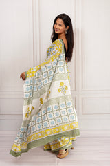 Sunlit Charm – Yellow & Blue Handcrafted Cotton Saree