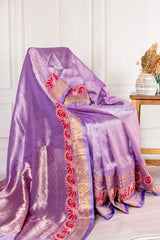 Elegant Lavender Silk Cotton Saree with Contrast Border & Zari Lace
