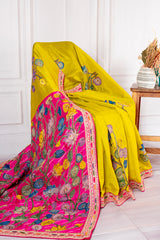 Chanderi Saree with Kalamkari Patch Embroidery