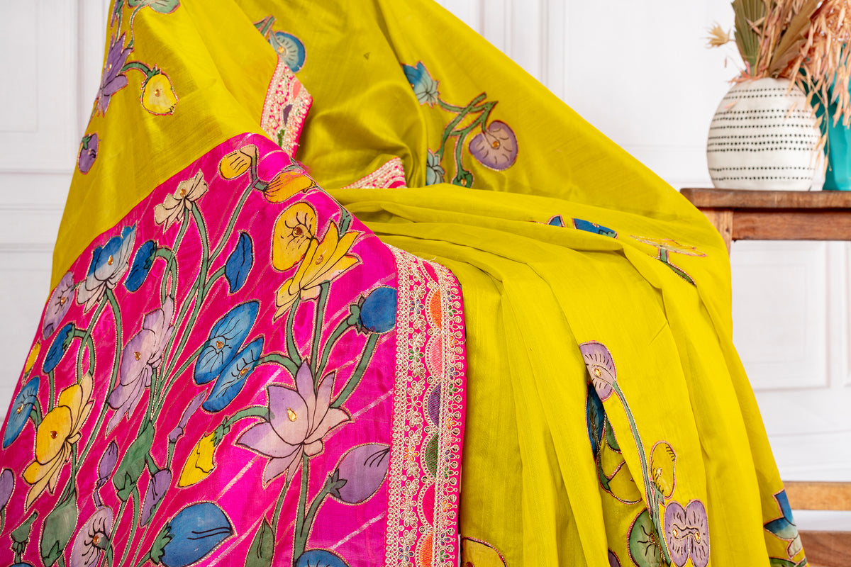 Chanderi Saree with Kalamkari Patch Embroidery
