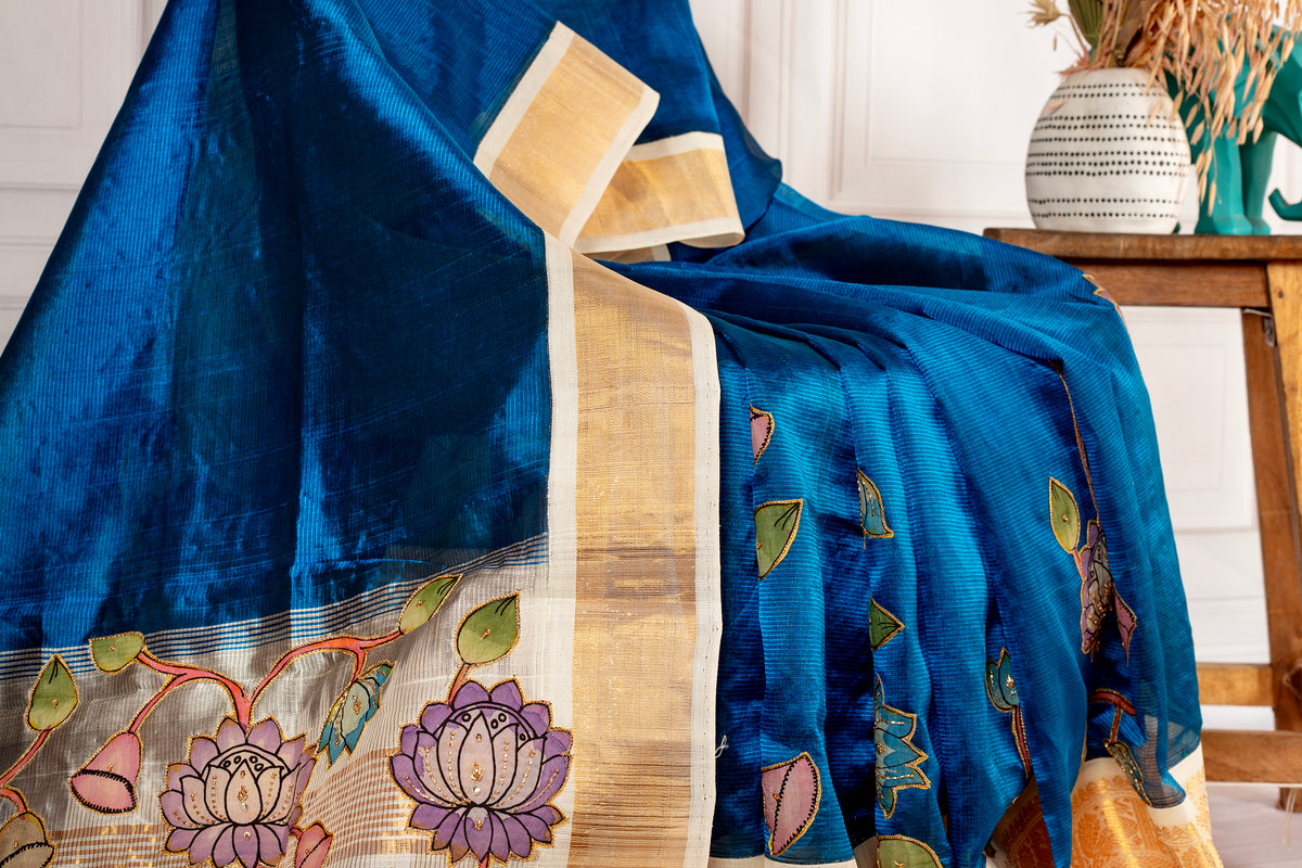 Silk Cotton Saree with Kalamkari Patch Embroidery