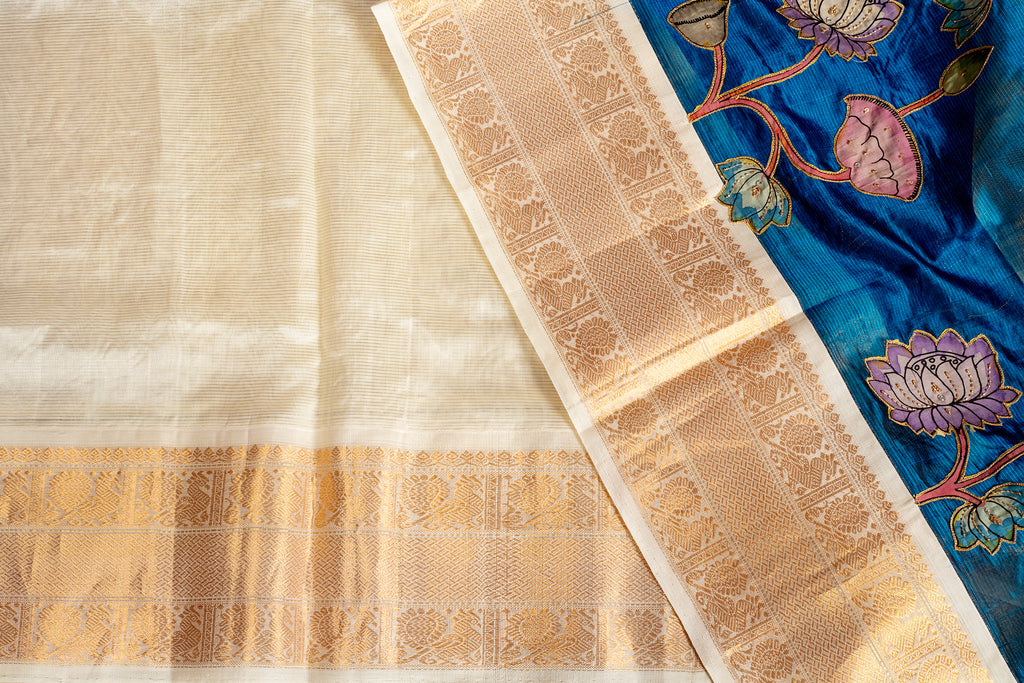 Silk Cotton Saree with Kalamkari Patch Embroidery