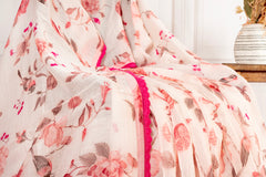 Floral Printed Chanderi Soft Cotton Saree with Lace Border