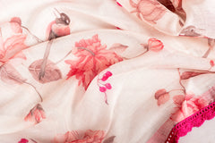 Floral Printed Chanderi Soft Cotton Saree with Lace Border