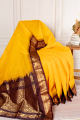 Golden Yellow Silk Cotton Saree with Deep Maroon Zari Border