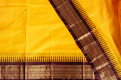 Golden Yellow Silk Cotton Saree with Deep Maroon Zari Border