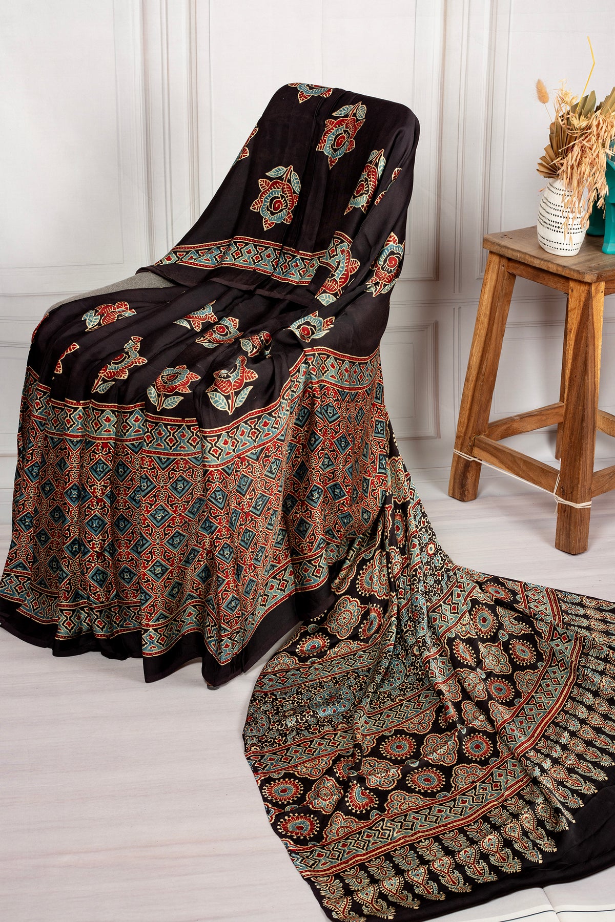 Heritage Bloom Ajrakh Saree
