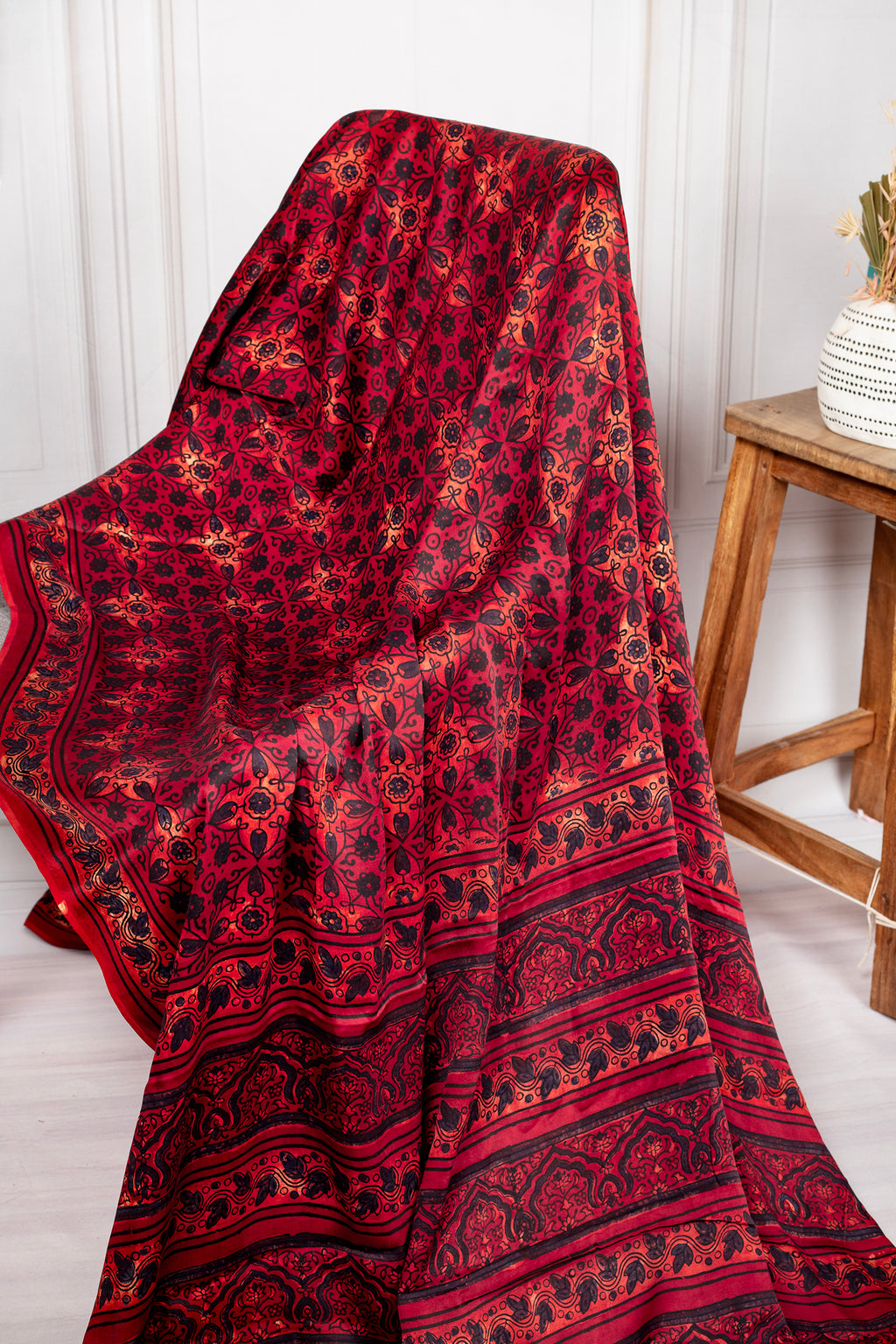 Elegant Red Modal Saree with Timeless Ajrakh Print